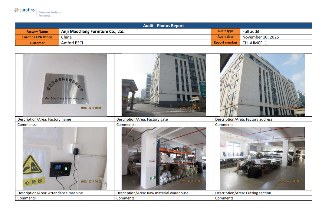 Anji Maochang Furniture Co., Ltd. has successfully obtained the BSCI audit report, further standardizing our factory operation.